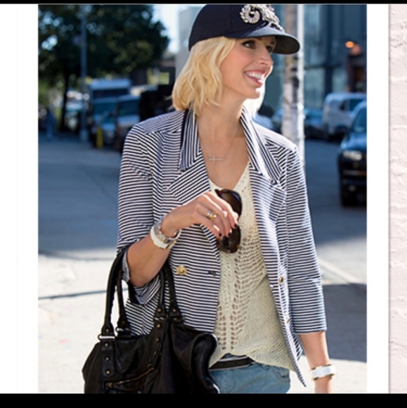 CAbi 823 Nautical Double Breasted Jacket Navy White Striped Jack size La… - Picture 9 of 12